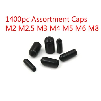 

1400pc Rubber Round End Cap Cover for Pipe Tube Hub Screw Thread Protector Push-fit Caps Black Assortment M2 M2.5 M3 M4 M5 M6 M8
