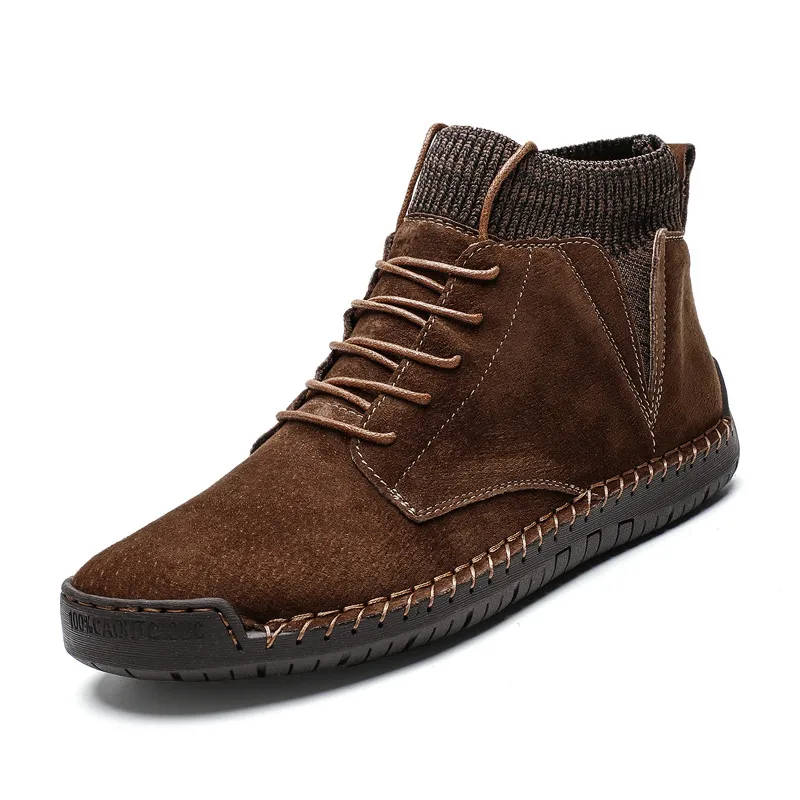 Mnalyo/Новинка; мужские ботинки; сезон осень-зима; хлопковая обувь; модная теплая плюшевая Повседневная обувь; зимние ботинки; нескользящая обувь на резиновой подошве - Цвет: Brown