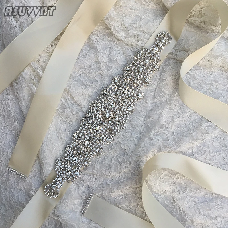 Bride Bridesmaid Crystal Flowers Wedding Sash Belt Rhinestone Waistband Satin Belts Cummerbund For Women Party Soiree Dress