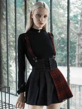 

PUNK RAVE Punk State Retro Straps Skirt Skirt Early Autumn Harajuku Style Sub-a Skirt Skirt Tide High Waist Skirt Female
