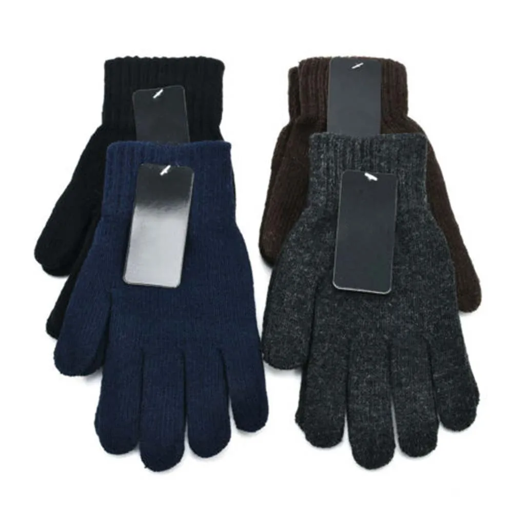 4 цвета мужские перчатки осень зима теплый шерстяной вязаный монохромный цельный перчатки пять пальцев