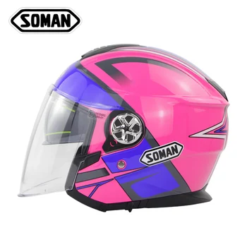 

3/4 Electrical Helmets Dual Visors Half Face Kask Motor Gold Lens Helmets ECE Approved Motorcycle Helmet casco moto Soman SM519