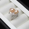 Adjustable 925 Silver Double Pearl Rings For Women,Natural Freshwater Pearl Rings Drop Shipping Couple Rings Jewelry ► Photo 2/6