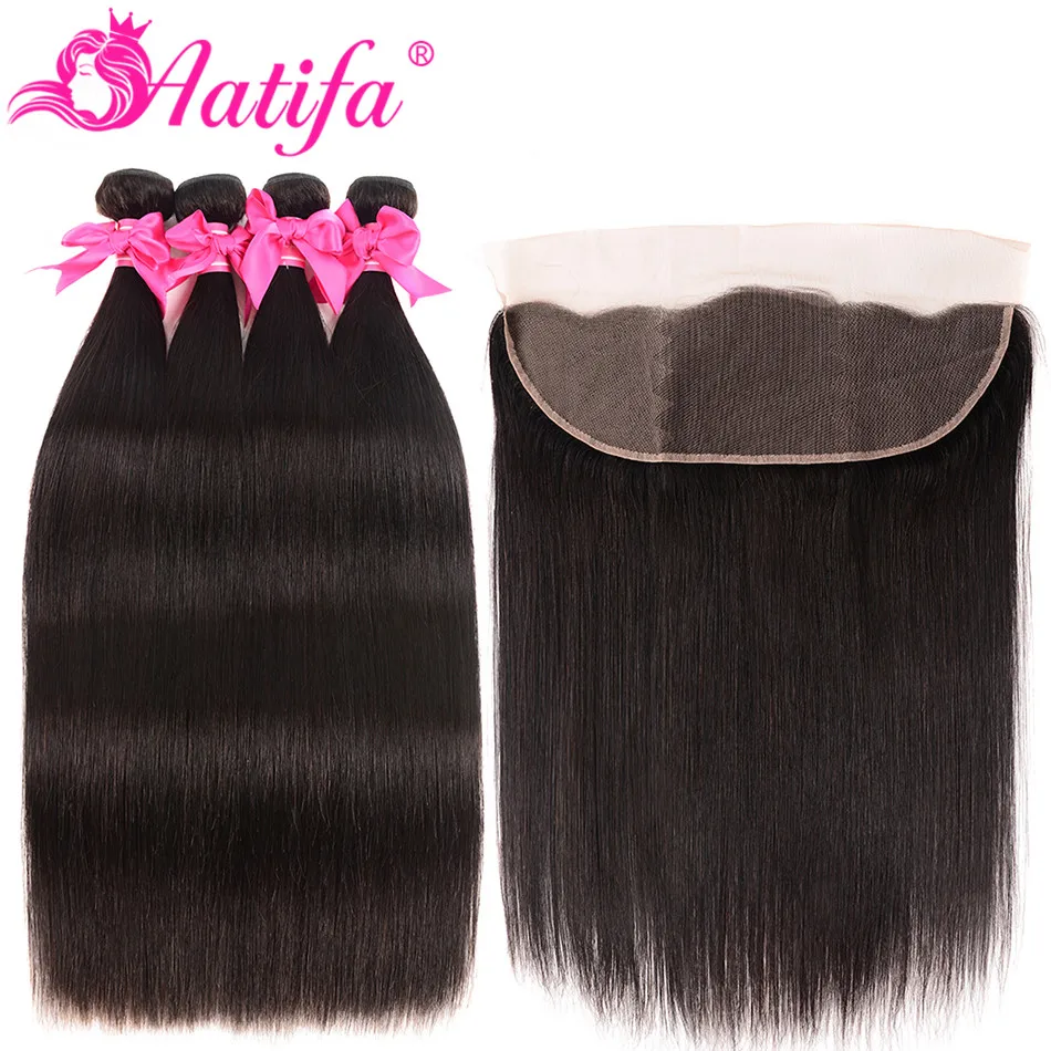 Перуанские прямые пряди волос с фронтальной 13*4 фронтальной пряди remy волос 3 пряди с фронтальной Aatifa волос