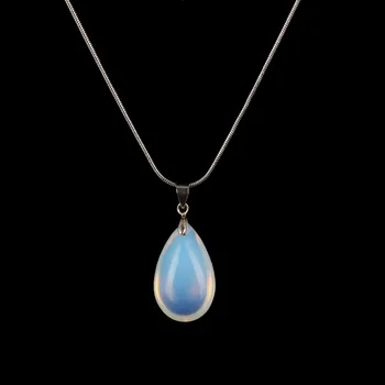 

Natural stone Opal Point Water Drop Pendant Necklaces Pendulum Snake Chain Healing Chakra Reiki Fashion Jewelry