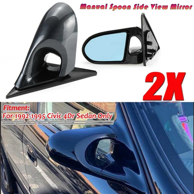 2XManualAdjustmentCarDoorWingRearViewWingSideMirrorCarbon
