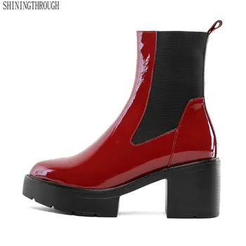 

Genuine Leather Women Boots thick high heels platform Boots Party Night Club Boots Ladies Shoes Woman size 41 42 43