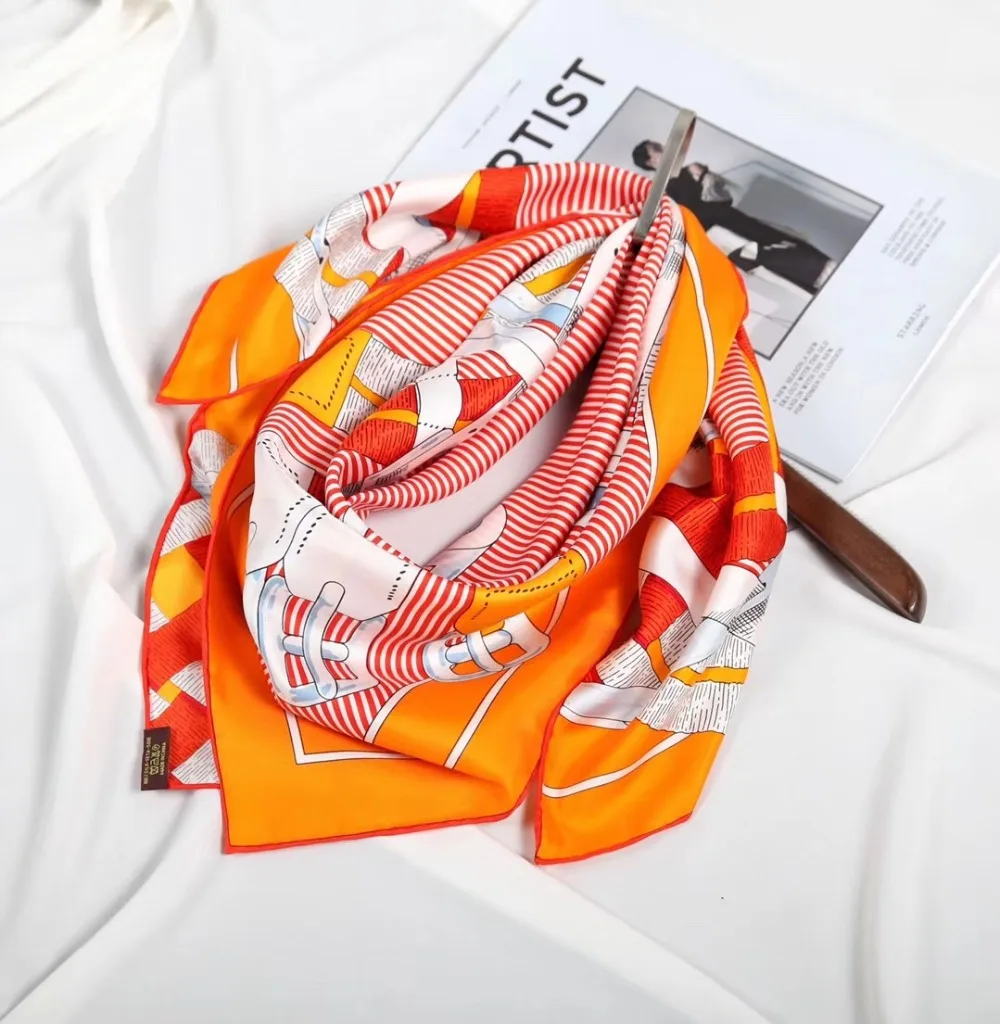 Новое поступление, модный элегантный брендовый шарф с цепочкой, шелковый шарф, 90*90 см, квадратная шаль, саржевая накидка для женщин
