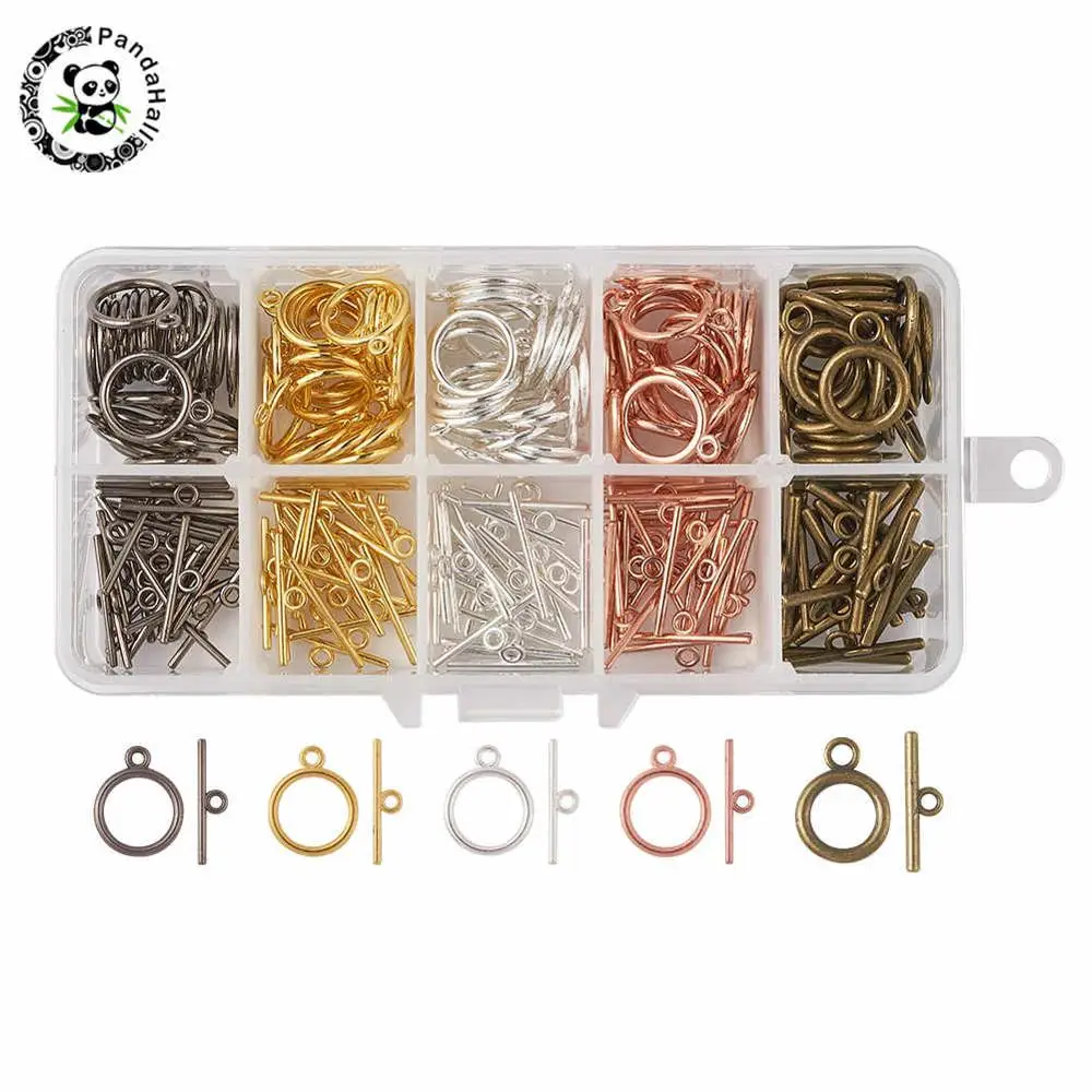 120set/box Tibetan Style Alloy Toggle Clasps for Necklace Jewelry Making DIY Crafts Findings Flat Round Containers: 13.5x7x3cm | Украшения