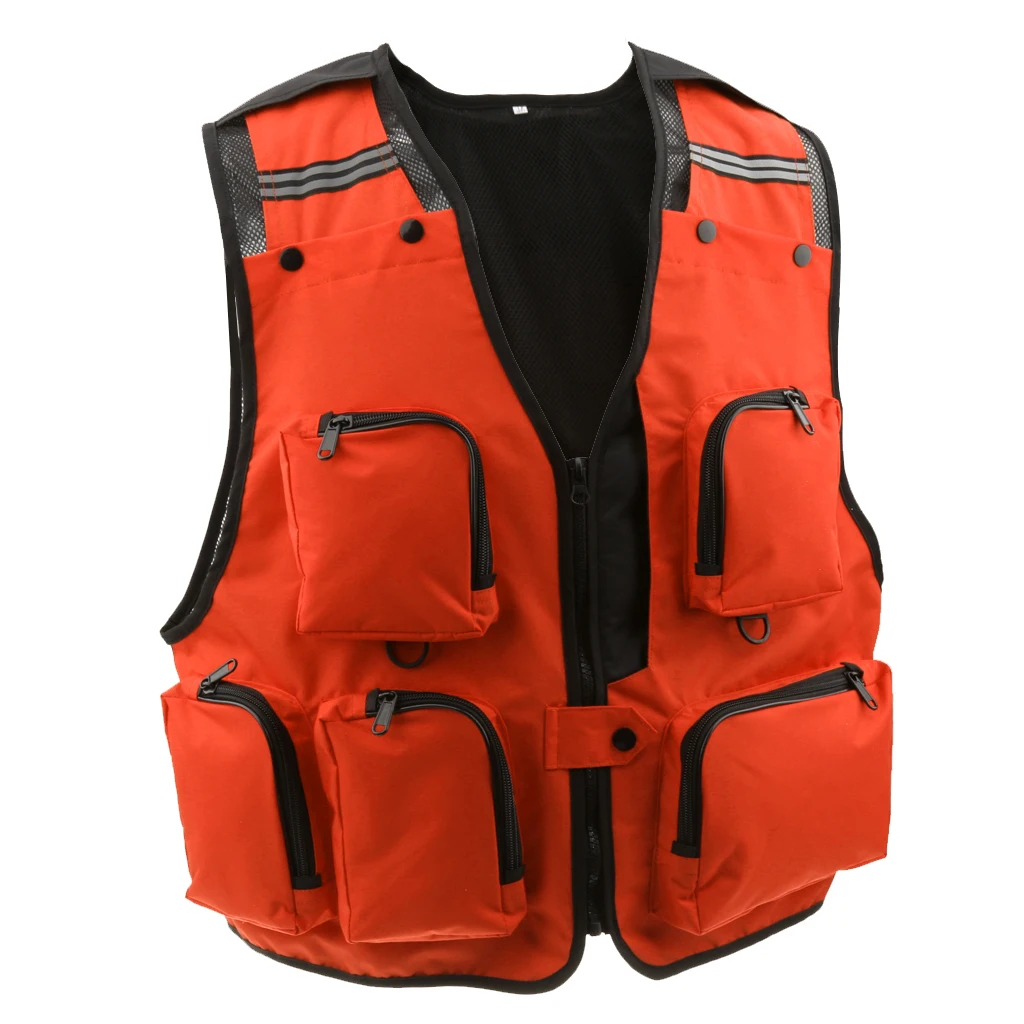 

2 Pcs Multi-Pocket Fishing Vest Photography Waistcoat Hunting Jacket Orange XXL