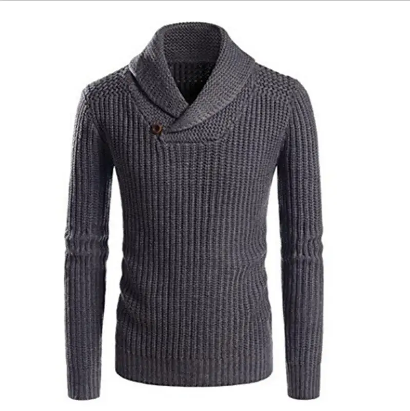 Свитер мужской пуловер пальто мужской зимний модный однотонный свитер Повседневный теплый вязаный джемпер свитер мужские пальто - Цвет: Темно-серый