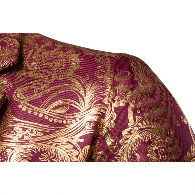 Men Bright gold print suit jacket dress slim fit Gold silk printing suit coat autumn style slim fit Tops jacke plus size for men