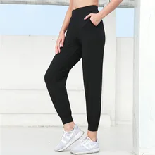 Женские свободные штаны для бега, маленькие открытые штаны для йоги, Фитнес Брюки с карманами, зима-осень, для бега, черные брюки