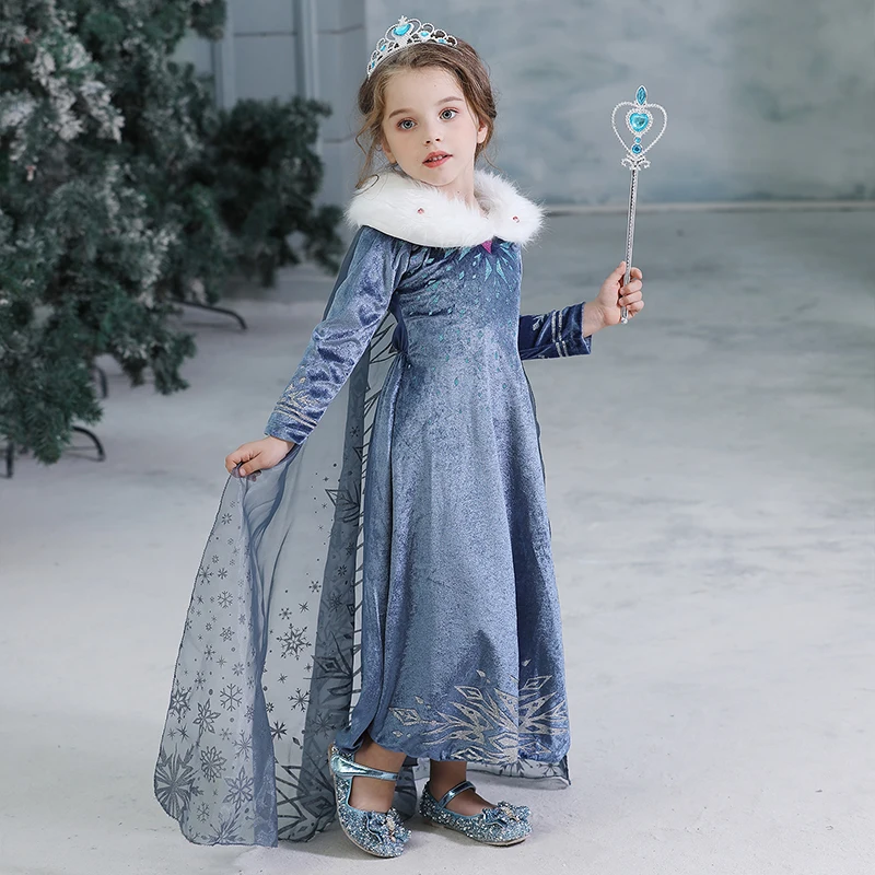 Карнавальное платье для девочек на Хэллоуин, Маскарадные костюмы Анны и Эльзы, зимние платья принцессы с длинными рукавами, Фантазийная детская одежда - Цвет: Only dress 5
