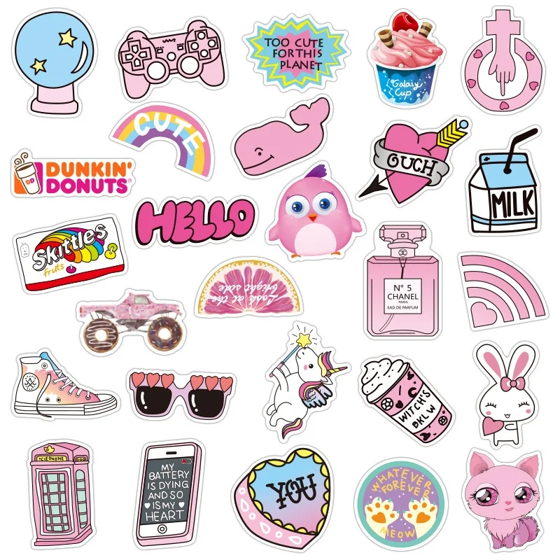 

5Set =250pcs Pink Small Fresh Sticker Waterproof Suitcase Scooter Notebook Mobile Phone Computer Sticker