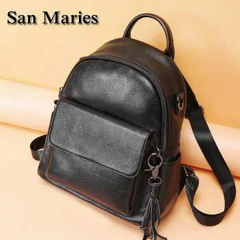 

San Maries Fashion Women Backpack High Quality Real Leather for Teenage Girls Female School Shoulder Bag Bagpack mochila