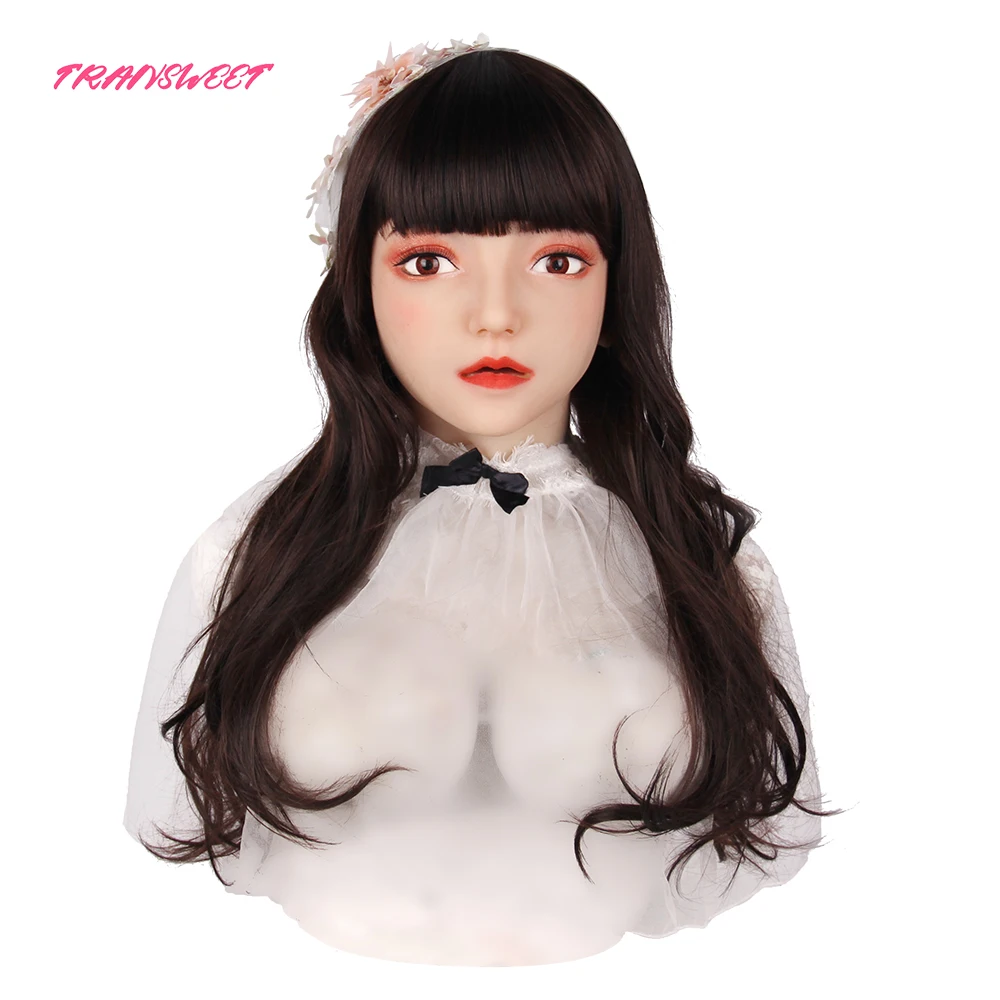 

TRANSWEET New Arrival Halloween Silicone Female Mask Cute Headwear Realistic Crossdressers Female Cosplay Mask