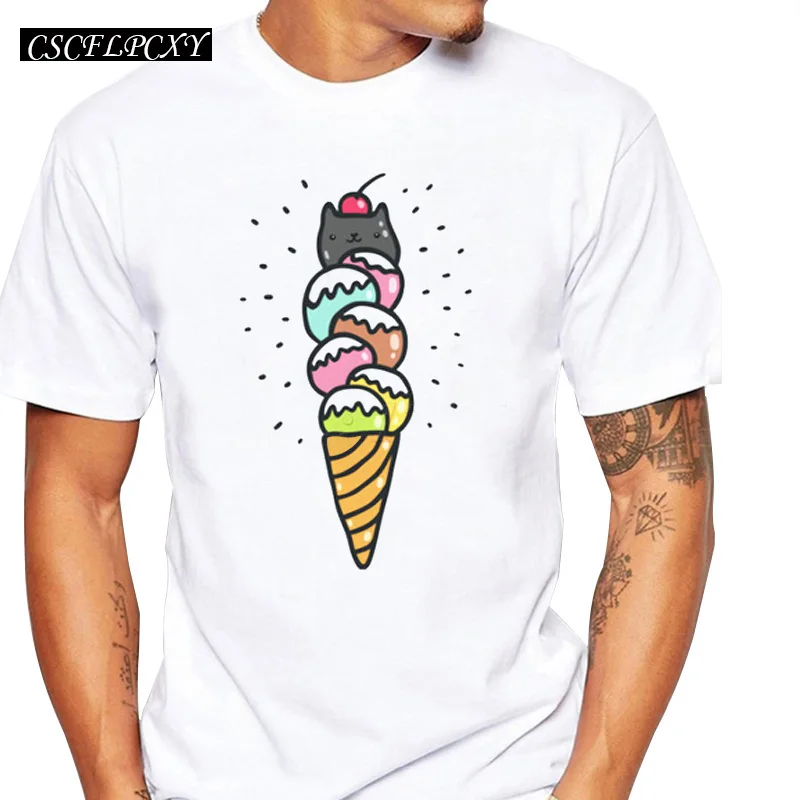 

Asian Size 2019 Cheapest men t shirt cartoon printed funny fashion tops Cat ice cream design hipster short sleeve cool tee shirt
