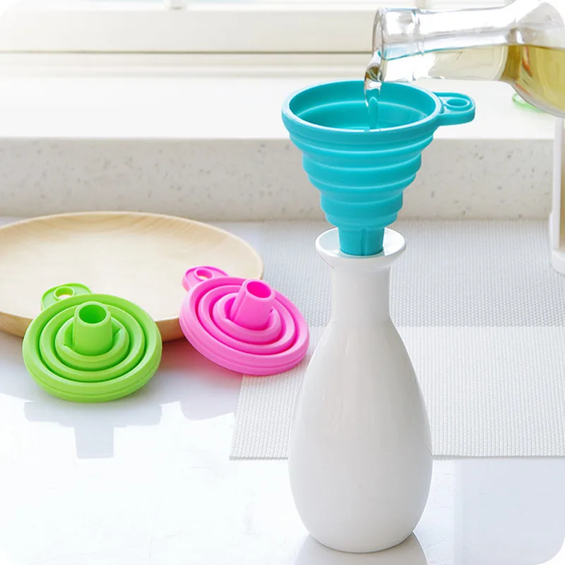 1pcs Mini Silicone Gel Foldable Collapsible Style Funnel Hopper Kitchen
