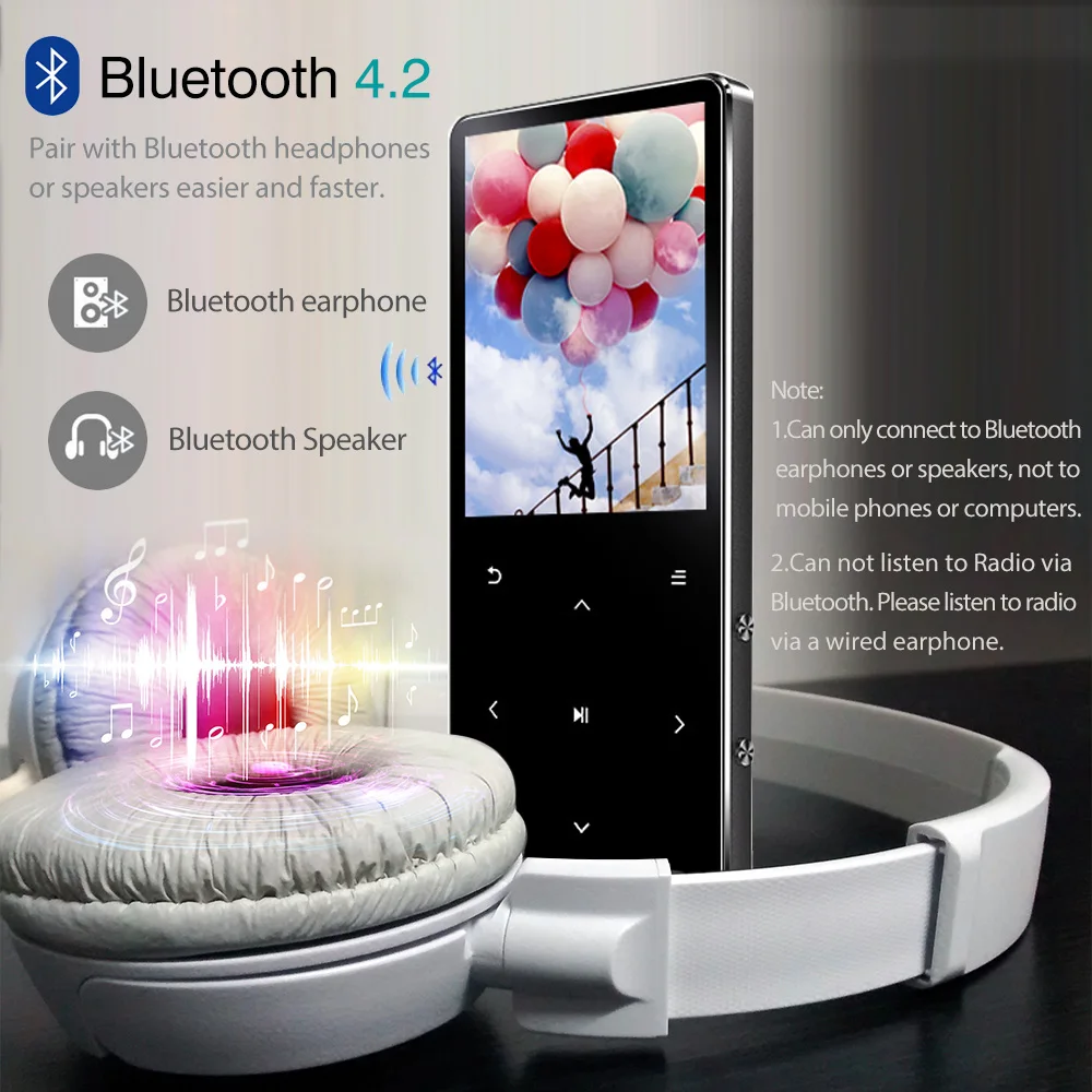 REDANT MP4 Player with Bluetooth Built-in Speaker Touch Key FM Radio Video Play E-book HIFI Metal MP 4 Music Player 8G 16G 32GB