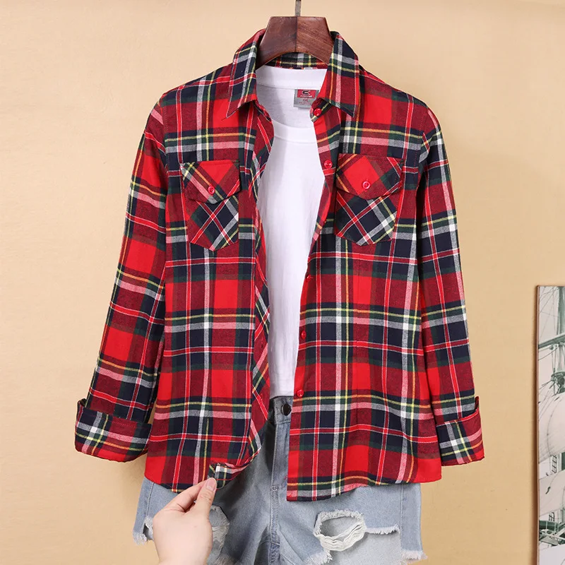Cotton Plaid Shirts Women Tops And Blouses 2024 Brand Casual Long Sleeve Plus Size Blouse Ladies Preppy Style Shirt Blusas 5XL