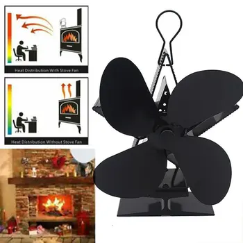 

4 Blade Heat Powered Wood Stove Eco Fan Temperature Gauge - Ultra Quiet Fireplace Wood Burning Fan Heat Distribution
