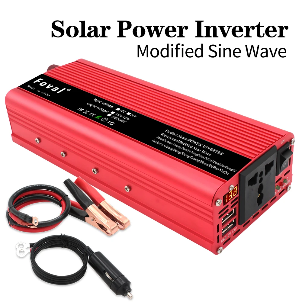 

2600W/2000W/1500W Car Power Inverter LED Dual USB Peak DC 12V to AC 220V Portable Charger Converter Modified Sine Wave Solar