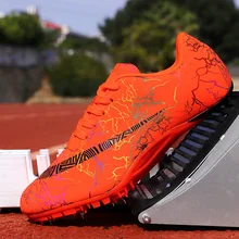 Новинка; кроссовки унисекс с шипами; обувь для бега на открытом воздухе; спортивная обувь оранжевого цвета для больших мальчиков; брендовая спортивная обувь с шипами для мужчин и женщин