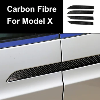 

4pcs Car Real Carbon Fiber Protective Stickers Car Door Handle Sills Protection Kit for Tesla Model X Auto External Accessories