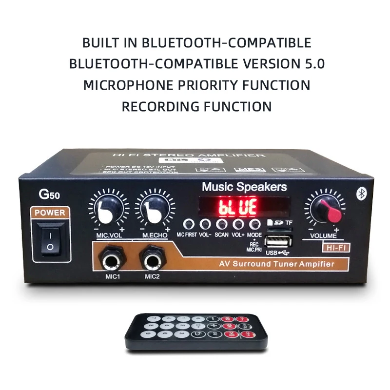 

HiFi Subwoofer Home Music Speakers With Remote Control G50 Digital Home Amplifier Bluetooth-compatible 5.0 Power Amplifier