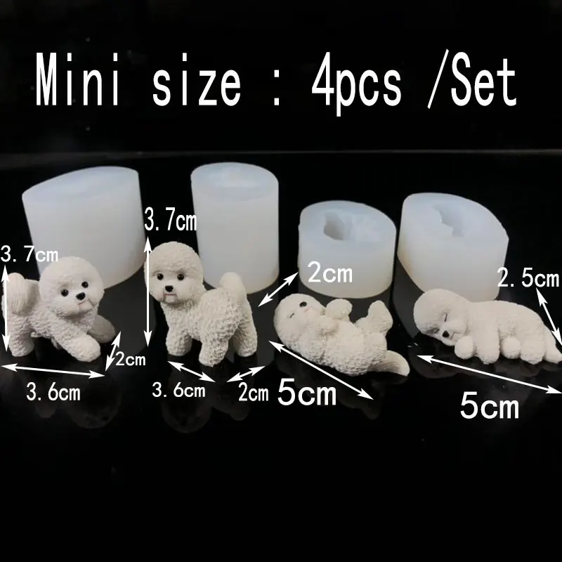 4 шт./компл. Bichon Торт Силиконовый 3d плюшевый Плесень Собака набор для выпечки с шоколадом животное мини Спящая собака формы для Гипсовая Штукатурка формы мыла - Цвет: 4pcs-bichon-mold