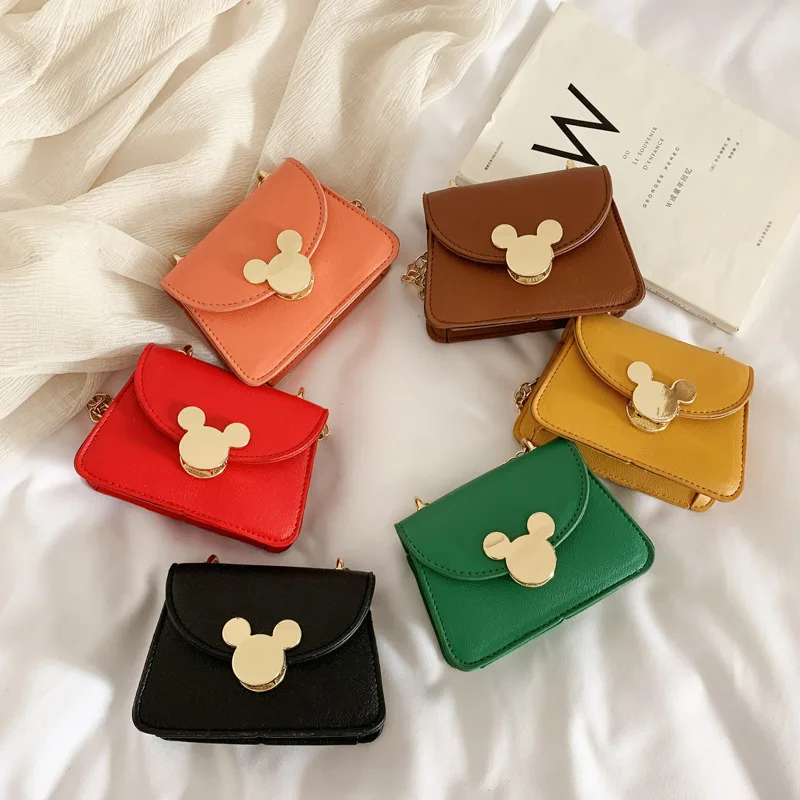 

Disney cartoon Mickey lock children's mini cute small square bag chain messenger bag Mickey Mouse leather lock coin purse