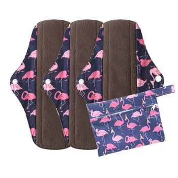 

3Pcs Set Women Menstrual Pads Reusable Washable Panty Liner Charcoal Bamboo Layer Sanitary Pads with 1 Pcs Bonus Free Wet Bag