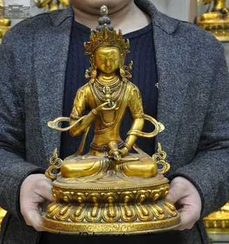 

wedding decoration 12" Old Tibet Temple Bronze gilt Vajrasattva Tara Kwan-yin Goddess Buddha Statue