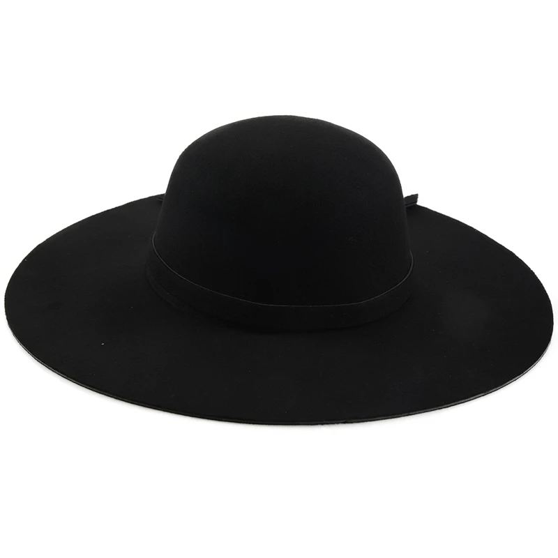 Черные мягкие дамы флоппи широкие поля Клош Fedora платье шляпа ретро шерсть бант