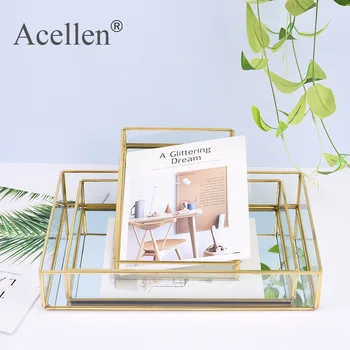 

Metal Makeup Storage Glass Makeup Organizer Tray Dessert Jewelry Display Storage Box Home Decor Modern Candy Storage Box