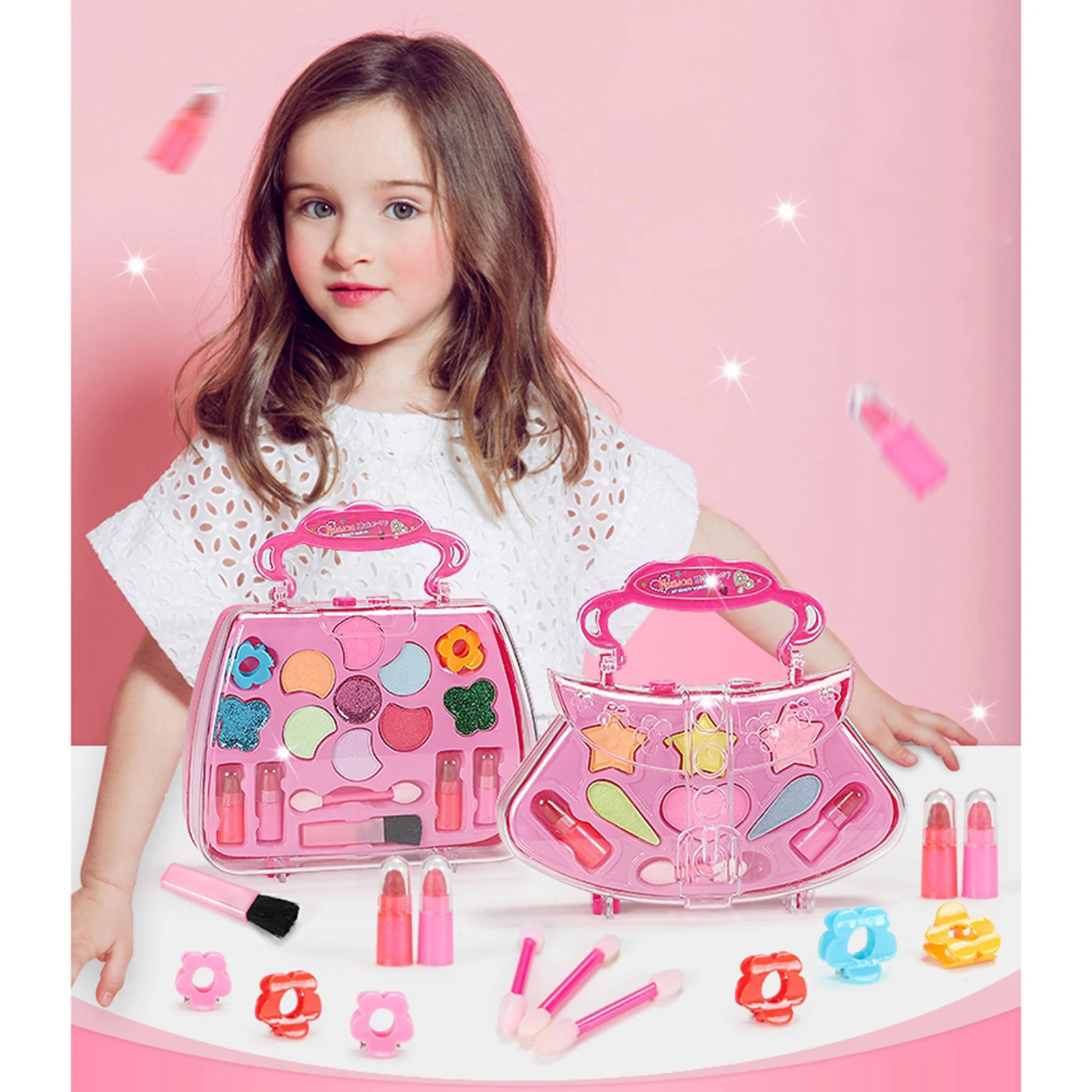 Safe Princess Girls Makeup Toys Set Eco-Friendly Cosmetic Pretend Play Kit Beauty Makeup Box Bag Princess Toy Kids Birthday Gift