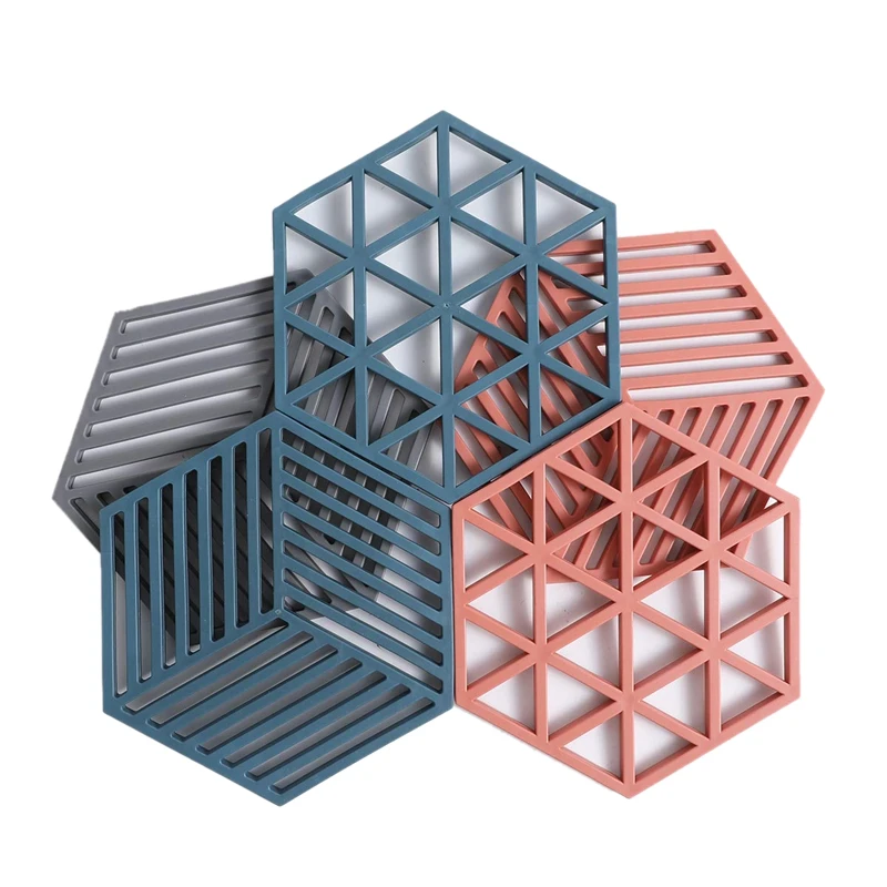 5x шестигранные Горячие подставки Trivet коврики двухстороннее использование Нескользящие держатели для горшков гибкие подставки под чашки для домашней кухни и столовой