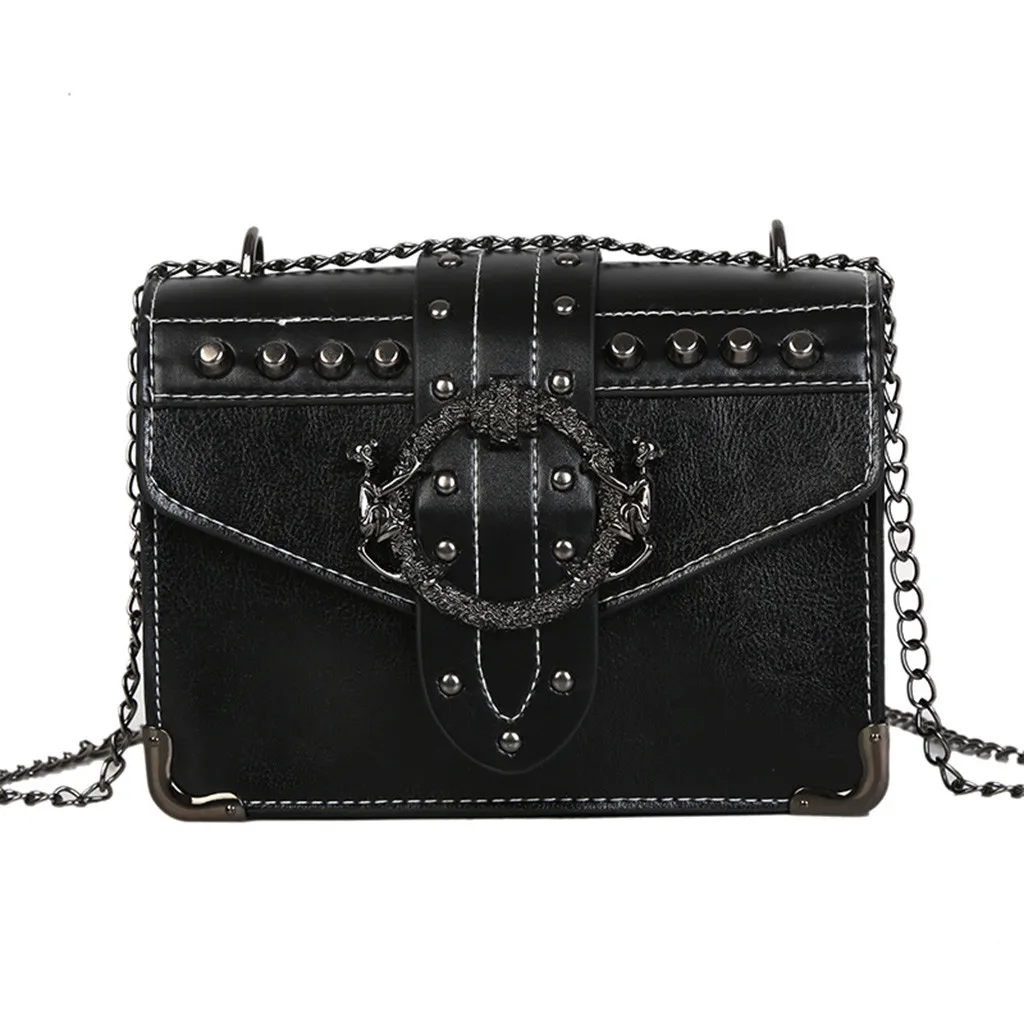 Европейская мода, женская квадратная сумка, качество, из искусственной кожи, женская дизайнерская сумка, с заклепками, с замком, на цепочке, сумка через плечо,#50 - Цвет: Black