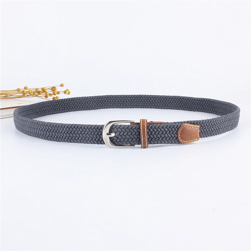 leather belt Women Knitted Canvas Elastic Woven Braided Belts Casual Pin Buckle Men Young Students Plain Stretch Strap Boy Girls Waistband mens fabric belts