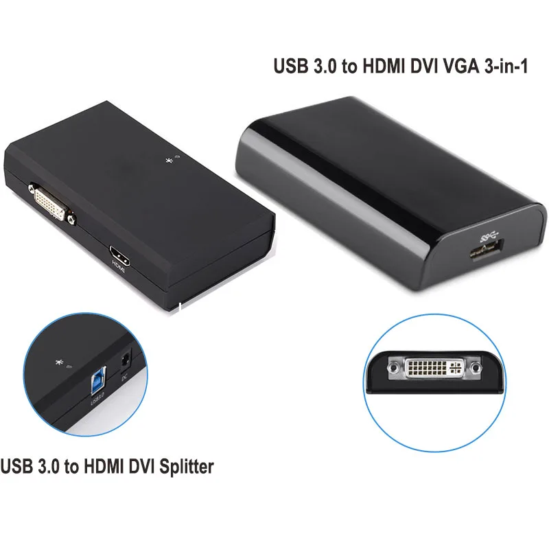 USB3.0 к HDMI VGA DVI конвертер Дисплей-link IC 2048x1152 1080 P-все в одном! многофункциональная Дисплей 3 в 1 взаимный обмен данными между компьютером и периферийными устройствами к HDMI кабель VGA DVI mac os. win10/8/7