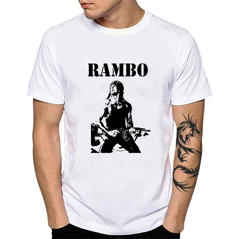 Джон Рэмбо Первая кровь футболки Рэмбо забавная футболка по мотивам фильма кинжалов пистолет оружие Сильвестр сталлон o-образным вырезом мужские топы YH049