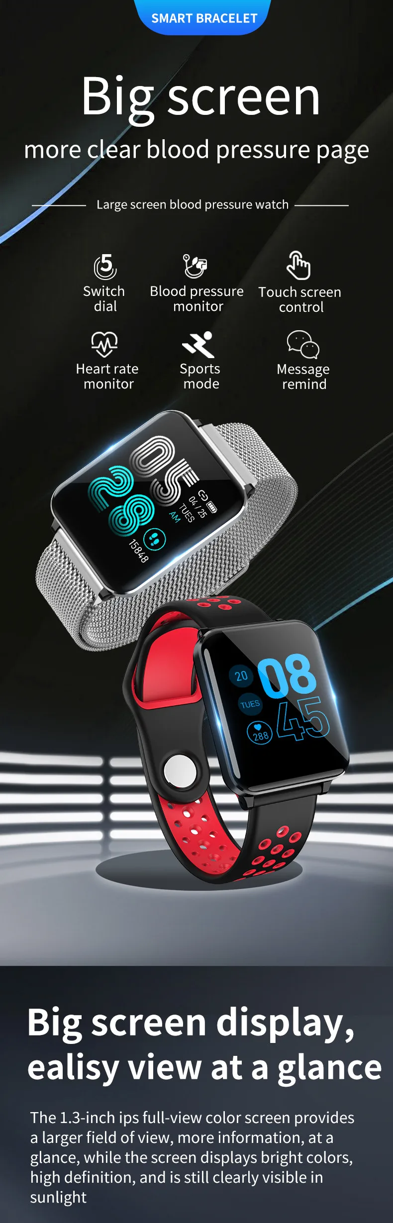 Ravi P1 Smartwatch часы с монитором сердечного ритма артериального давления спортивные фитнес-трекер шагомер спортивные Смарт-часы для мужчин и женщин