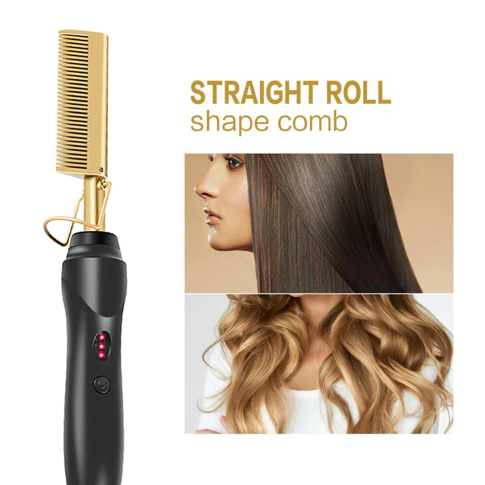 

Hair Straightener Hot Heating Comb Smooth Iron Straightening Brush Corrugation Curling Iron Hair Curler Comb Multi-Function