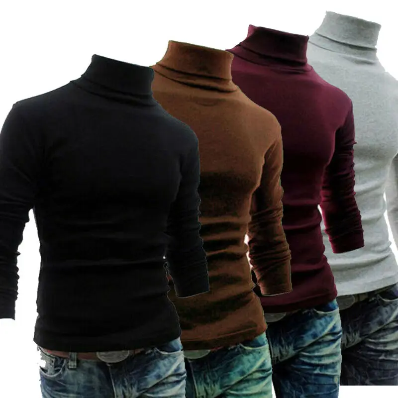 2019 nuevo Otoño e Invierno de los hombres suéter de los hombres de cuello alto Color sólido suéter informal hombre Slim marca jerséis de punto