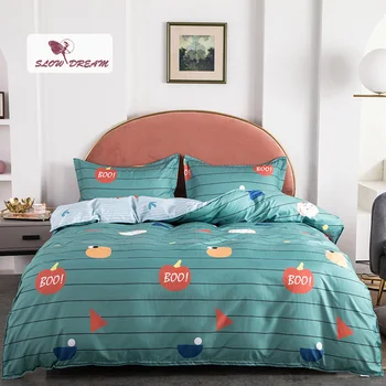 

SlowDream Green Bedding Set Duvet Cover Flat Sheet Bedding Set With Pillowcase No Filling Double Family Size Adult Child Bed