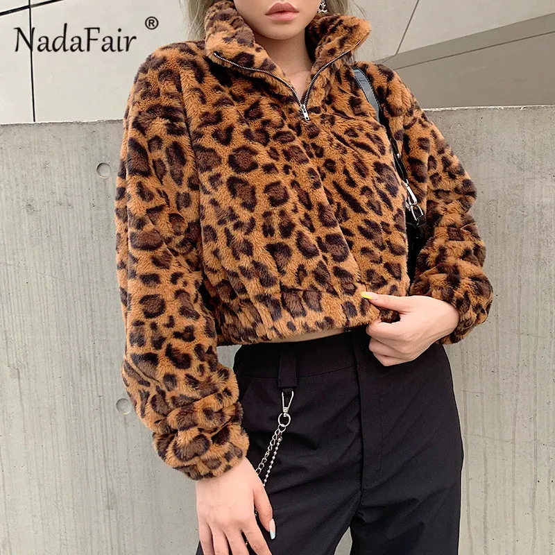 Nadafair с длинным рукавом леопардовая укороченная Толстовка Женская водолазка