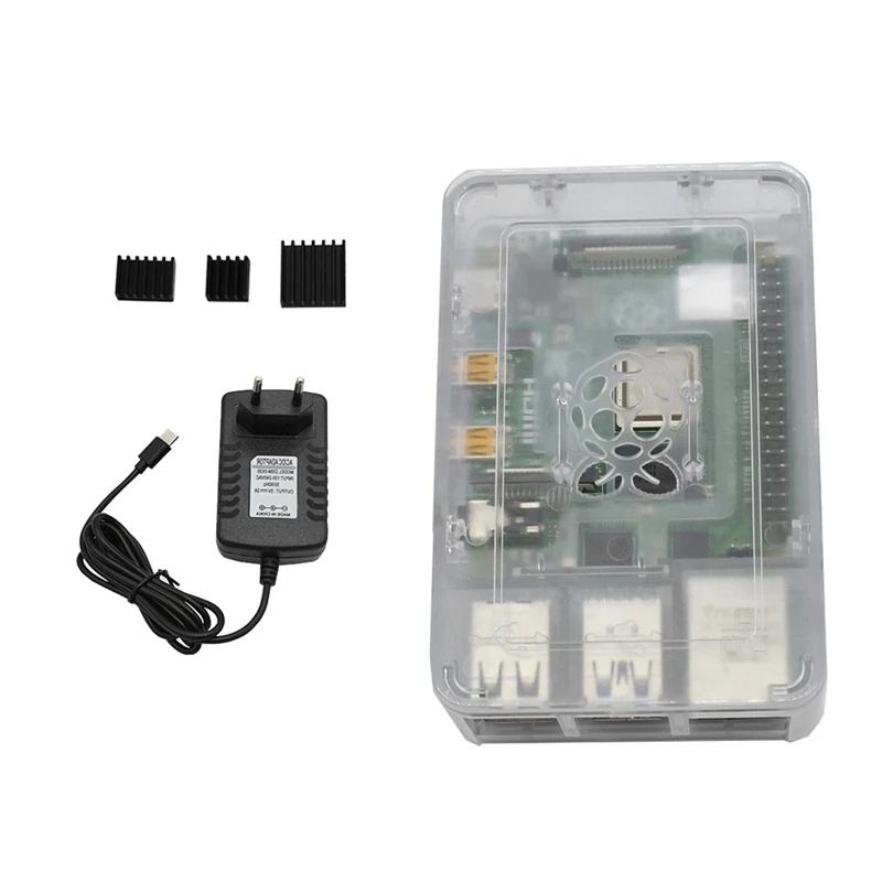 Для Raspberry Pi 4 Модель B ABS чехол 4G RAM DIY Kit с радиатором 5V 3A адаптер питания для PI 4B(EU Plug)