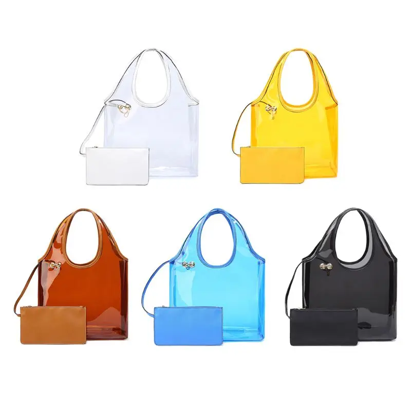 

2 in 1 New Fashion Transparent Purse Handbag Clear PVC Tote Summer Beach Bags for Women 517D