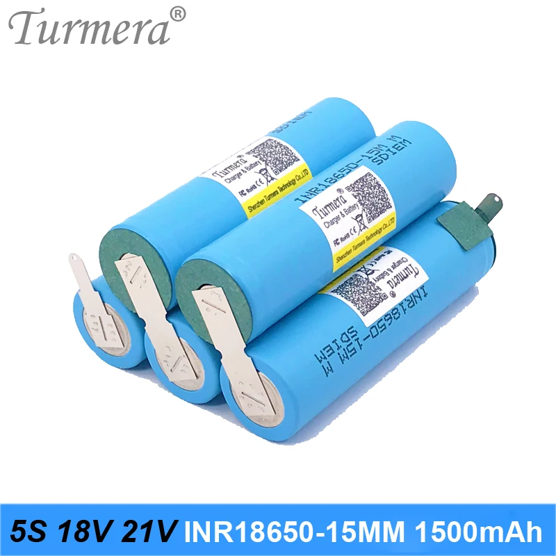 Turmera 18v battery pack inr18650-15mm 1500mah 25a 18650 1500mah battery pack for 18650 battery 5s screwdriver battery 5s 18v 21 battery for vacuum cleaner customize 04